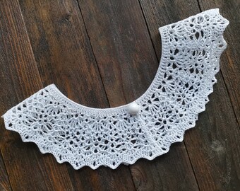 Collar de crochet blanco, mujer, cuello de encaje para niña, cuello victoriano, collar hecho a mano estilo vintage, accesorio para el cuello, collar de crochet