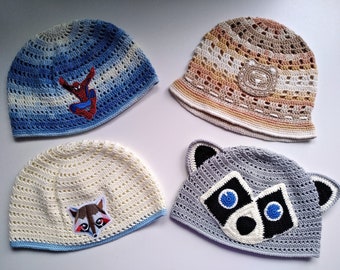 ON SALE. Boy's crochet hats, set of 4, for 4-7 years, kids crochet beanie, childrens summer hat, toddlers hat, sun hat