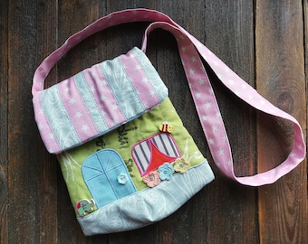 Girl's country house bag, doll house bag, kids shoulder bag, cottage house bag, patchwork handmade bag, children bag, gift for girl