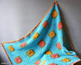 Crochet baby blanket, blue flower blanket, granny square blanket, baby boy girl blanket, unisex shower gift, crochet afghan, shower gift