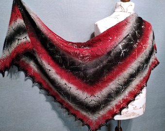 Wool shawl, knit women shawl, multicolor knitted shawl, gradient color shawl, women's triangle scarf, wrap, winter shawl, red black grey