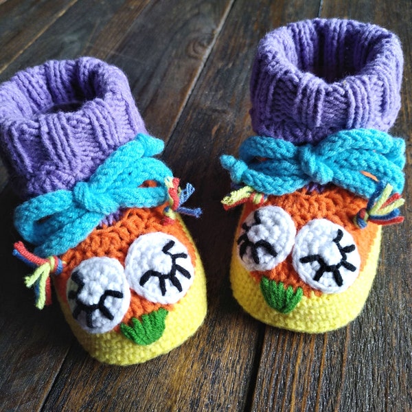 Owl baby booties, crochet unisex baby booties, multicolor booties, baby summer shoes, baby foot wear, newborn booties, shower gift