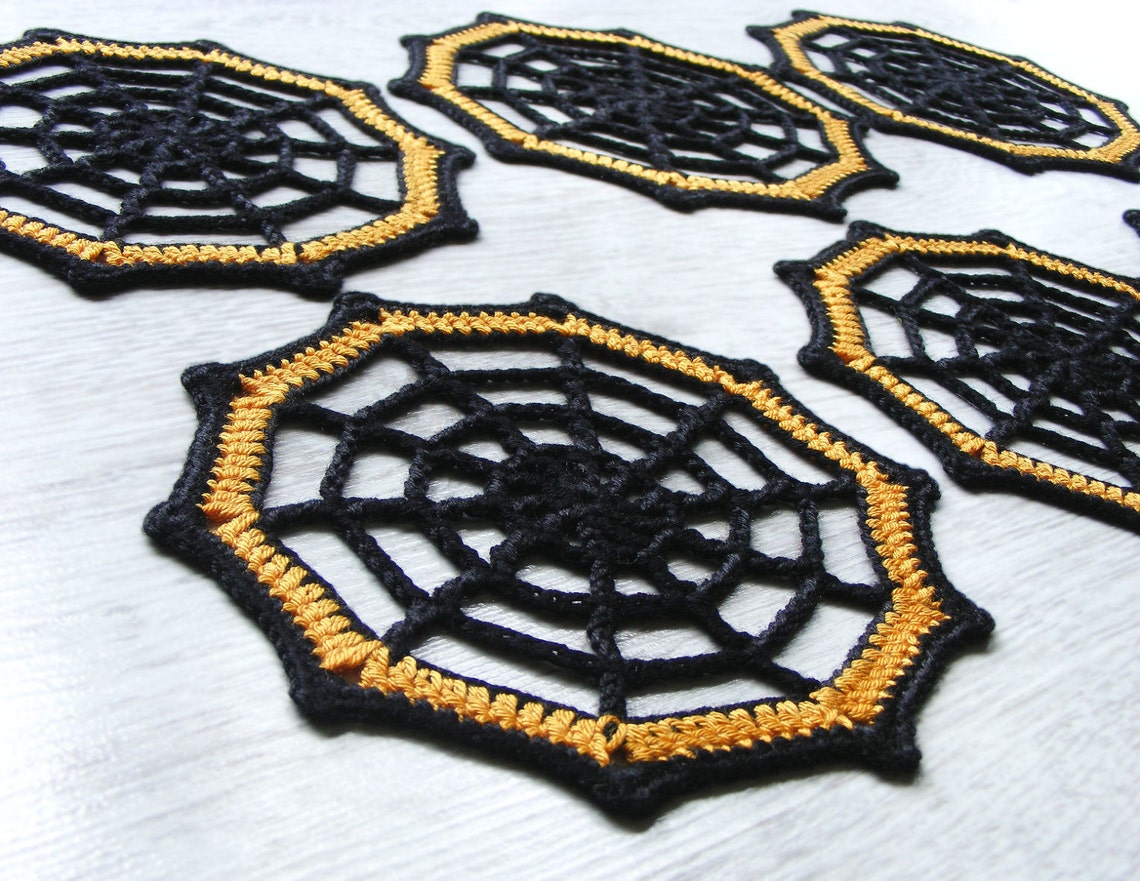 Halloween coasters set of 6 crochet spider web coasters Etsy