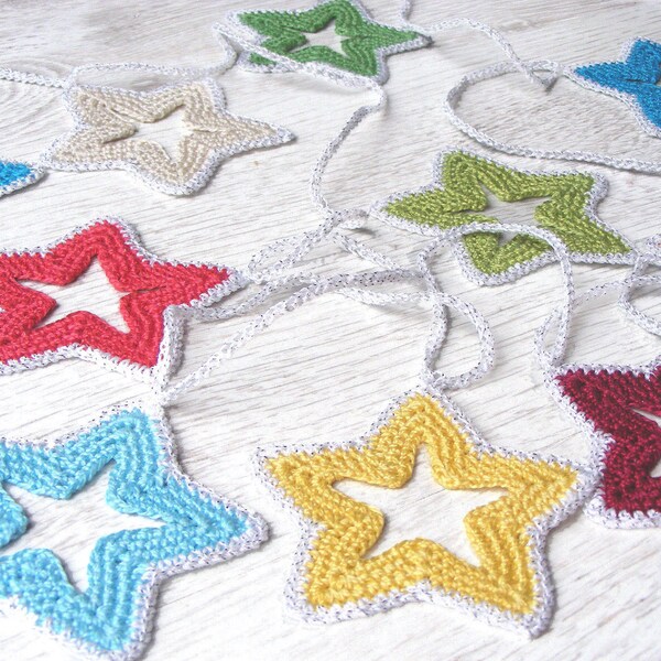 Crochet garland, stars garland, holiday ornament, Christmas decor, nursery decoration, home decor, multicolor, colorful, Ready for shipping