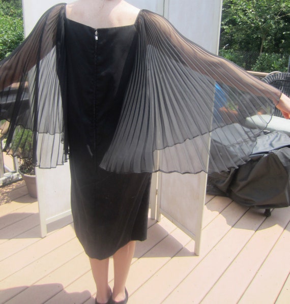 Vintage 50s Black Chiffon Wing Dress - image 4