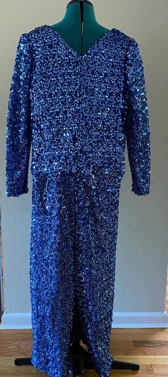 Vintage 80s Sapphire Blue Sequin Evening Gown - image 2