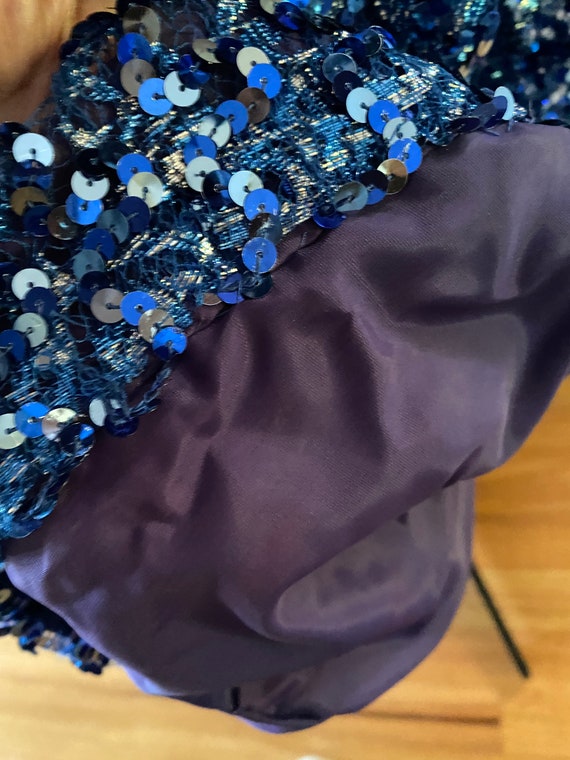 Vintage 80s Sapphire Blue Sequin Evening Gown - image 3