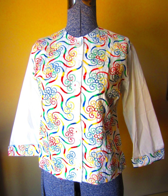 Vintage 60s Long Sleeved Embroidered Blouse - image 1