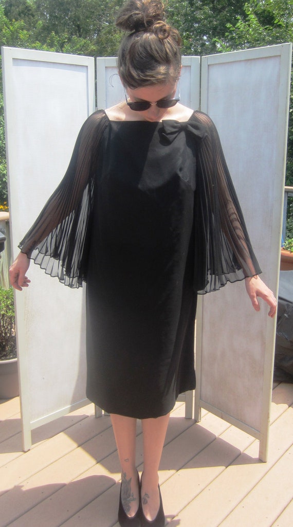 Vintage 50s Black Chiffon Wing Dress