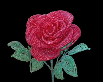 Handmade Beaded Red Rose - Etsy