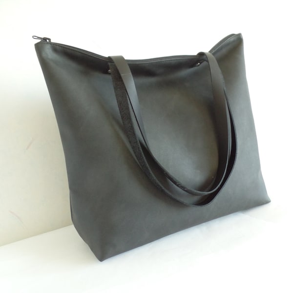 Leather Zipper Tote Etsy