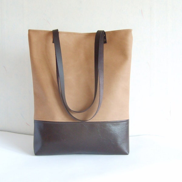 Borsa tote in pelle, borsa tote grande, borsa in pelle vegana, borsa tote beige, borsa tote marrone, borsa scuola, borsa libro, borsa per laptop, borsa da ufficio, borsa da lavoro