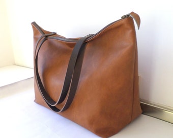 Sac fourre-tout en cuir extra large végétalien surdimensionné, transportez tous les grands sacs fourre-tout en cuir robuste avec des poignées en cuir véritable