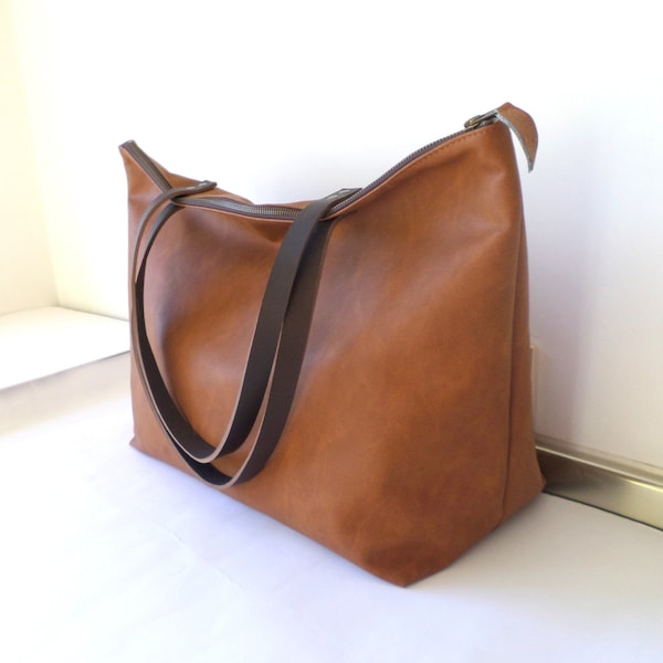 Oversized extra large vegan leather tote bag, Carry all heavy duty large leather tote bag with real leather handles