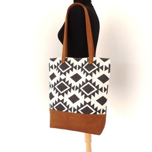 Native American Tribal Navajo Indians Aztec Print Leather Tote Bag main image 1
