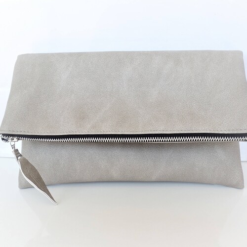 Vegan Leather Clutch Leather Clutch Purse Light Gray Clutch Etsy