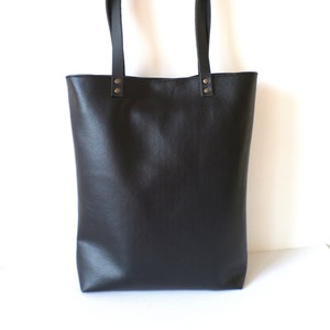 Leather tote bag, Large everyday casual tote bag, Black vegan leather tote shoulder bag with real leather handles, Laptop bag, Work bag