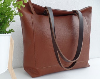Real leather bag, Brown leather bag, Large leather Shoulder Bag,  Genuine Leather Tote Bag, Real leather bag purse, Pocket bag