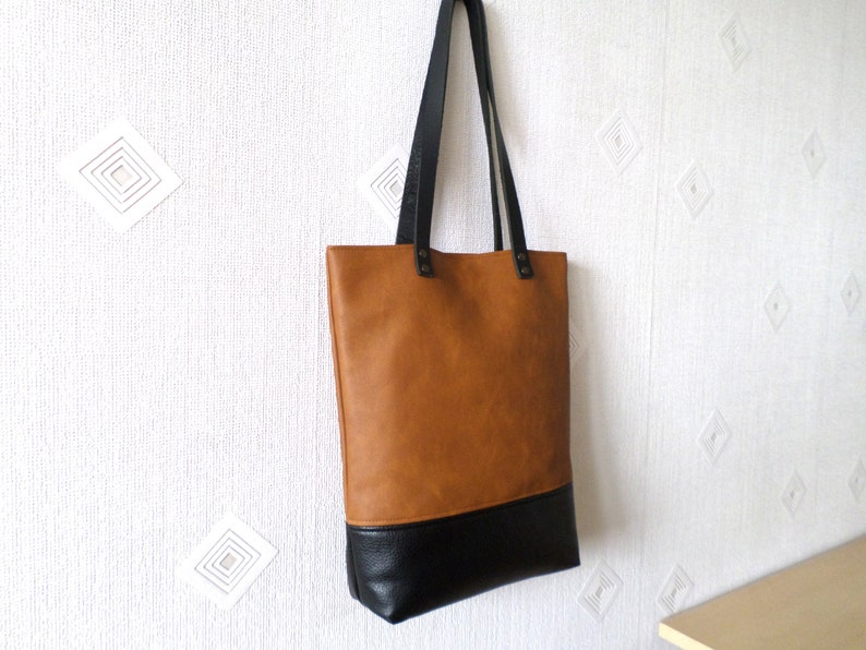 Leather Tote Bag Large Everyday Casual Tote Bag Cognac Brown Etsy UK