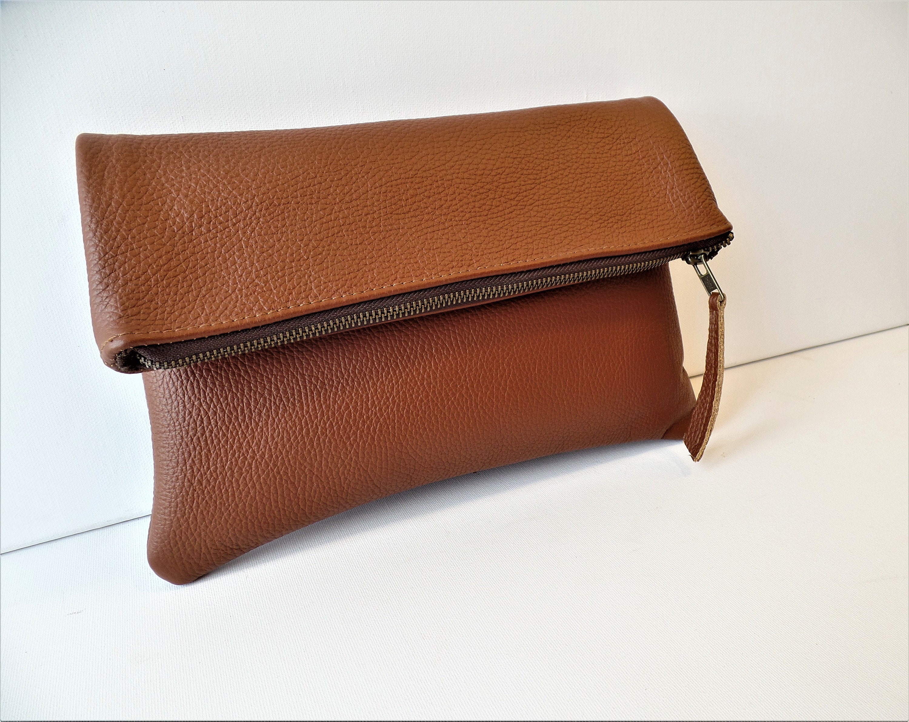Real Leather Clutch Bag Genuine Leather Foldover Clutch Bag - Etsy