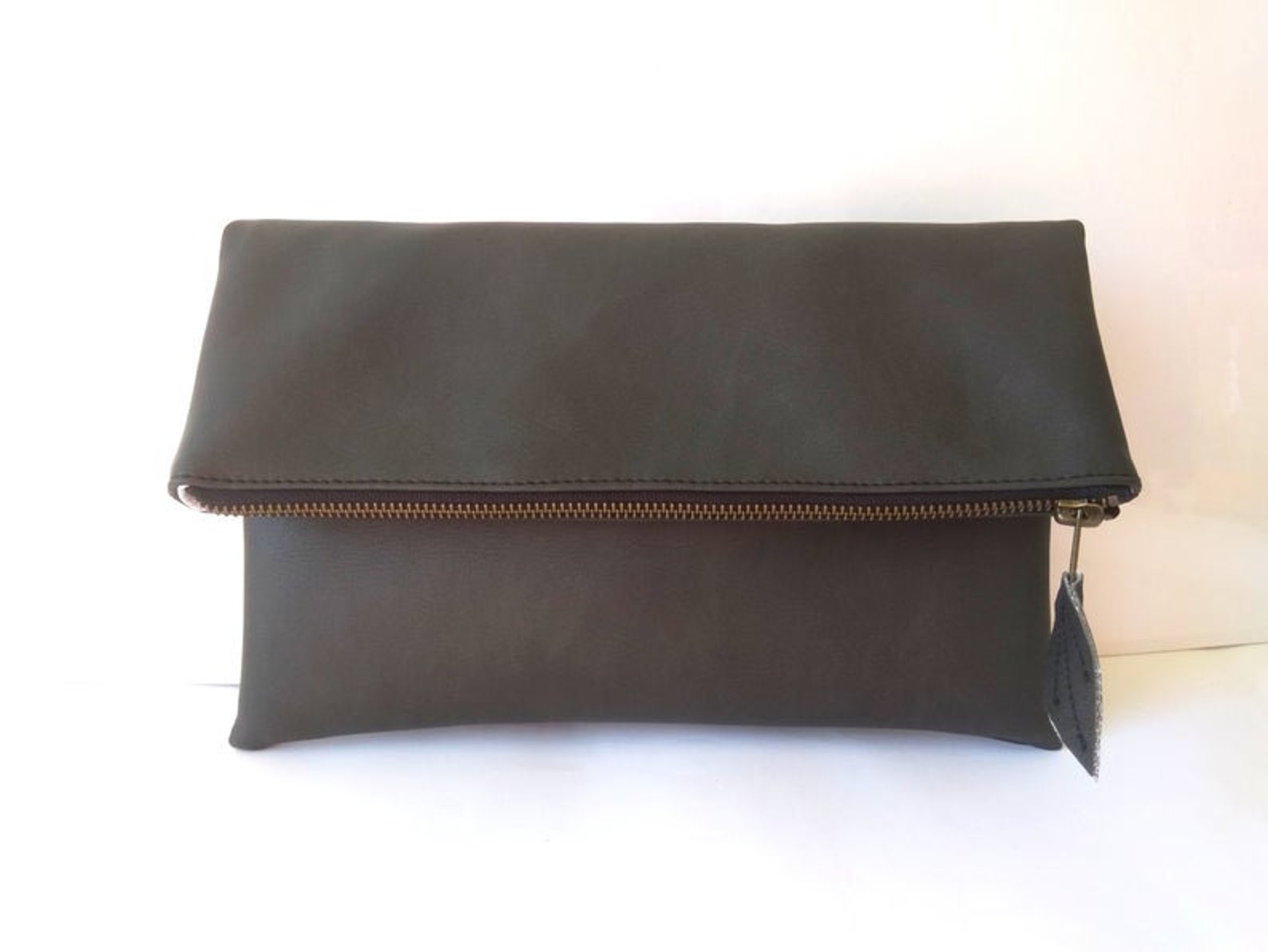 Vegan Leather Clutch Leather Clutch Purse Cognac Brown Etsy