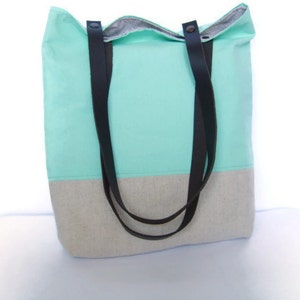 Multi Mint Fabric Reycle Tote Bag Turqoise Pin main image 1