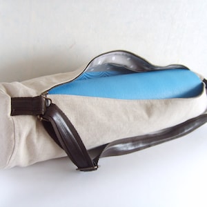 Linen Yoga Mat Bag: Unisex Pilates Carrier with Vegan Leather Strap