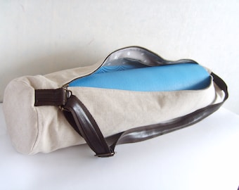 Yoga mat bag, unisex yoga bag with zipper and adjustable strap, linen yoga mat carrier, pilates mat bag