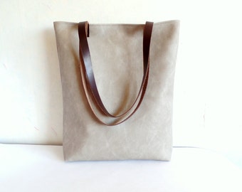 Akathi Gray Bag, Gray Leather Shopper Bag, Gray Large Leather Tote ...