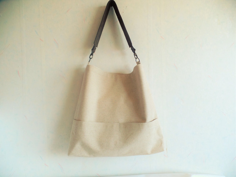 Linnen tote tas, Hobo tote bag, Medium emmer tas tas, Everyday casual zaktas tas, Slouchy schoudertas, Office werk handtas afbeelding 2