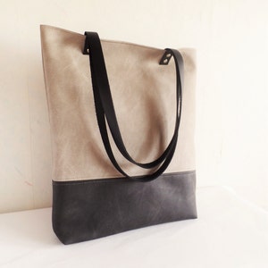 Sac fourre-tout en cuir gris, grand sac en cuir, sac à main en cuir gris, fourre-tout en cuir végétalien, sac fourre-tout en cuir souple, sac en cuir pour femme