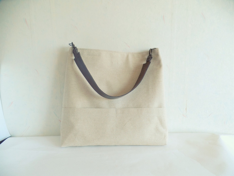 Linnen tote tas, Hobo tote bag, Medium emmer tas tas, Everyday casual zaktas tas, Slouchy schoudertas, Office werk handtas afbeelding 4