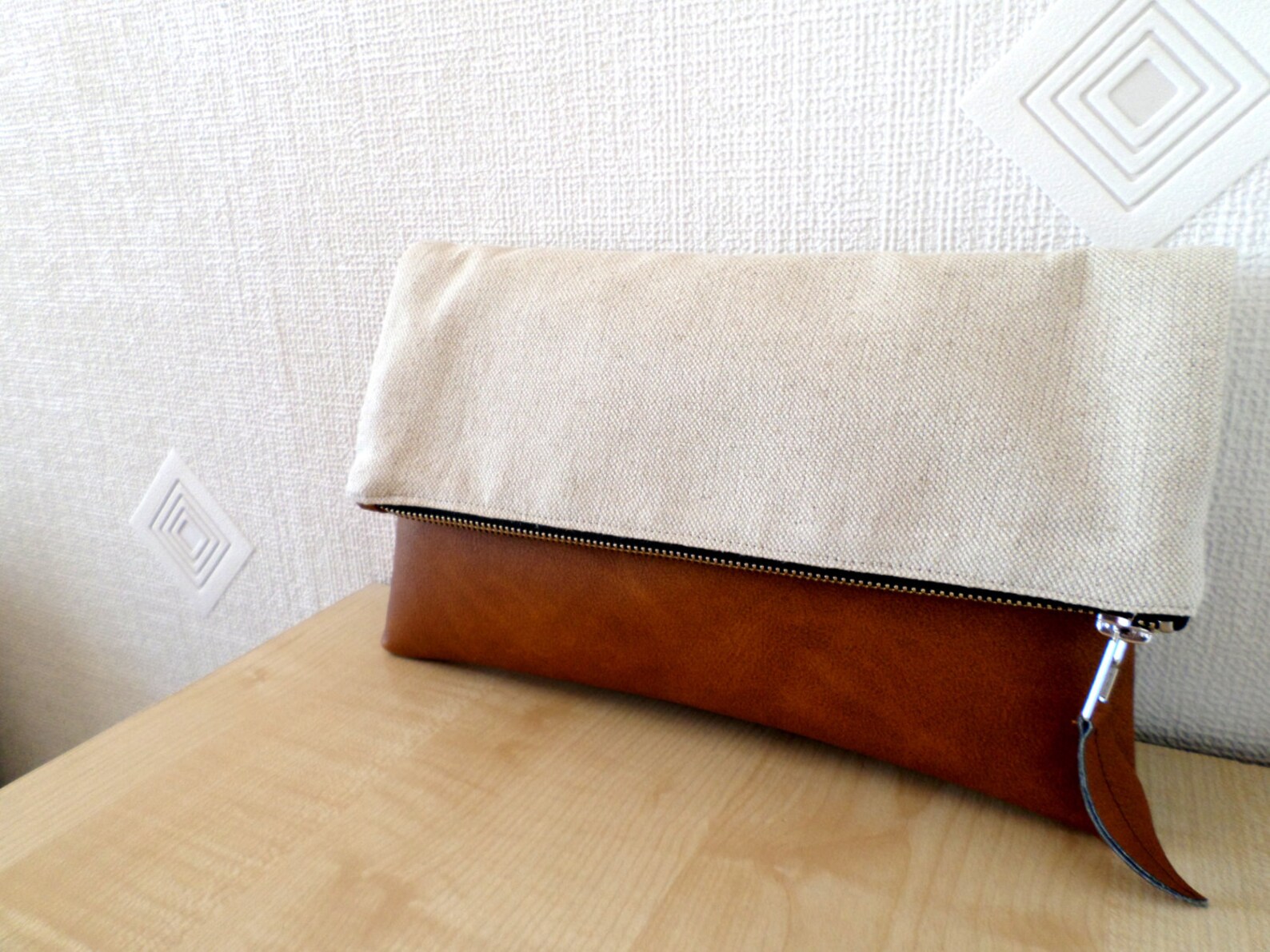 Leather and Linen Clutch Purse Vegan Leather Clutch Etsy