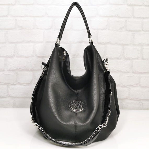 Black leather hobo bag, Slouchy vegan lether bag purse, Work bag, Womens shoulder handbag, Gift for her