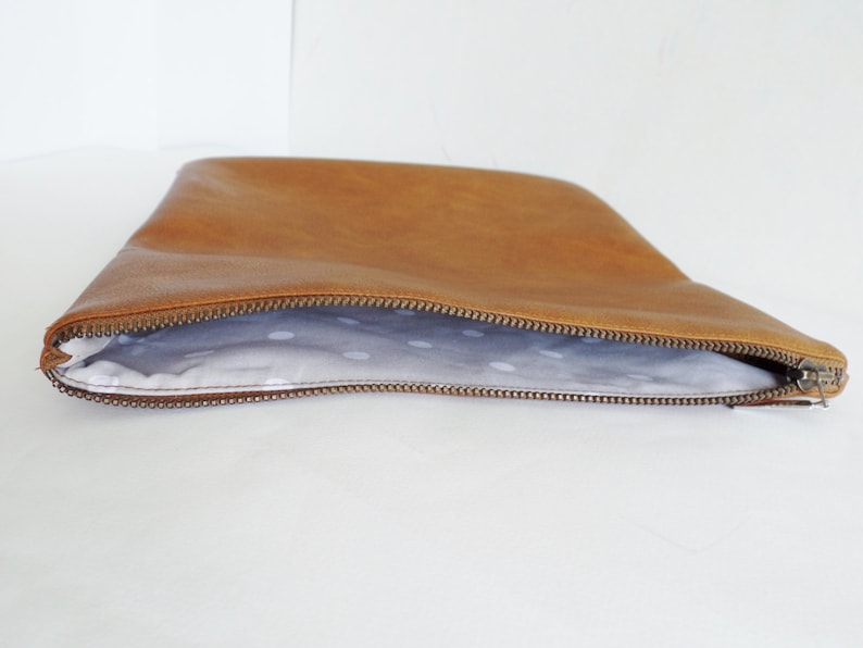 Vegan leather clutch, Leather clutch purse, Cognac brown clutch, Zipper clutch, Foldover clutch, Toffee brown clutch, Honey brown clutch image 5