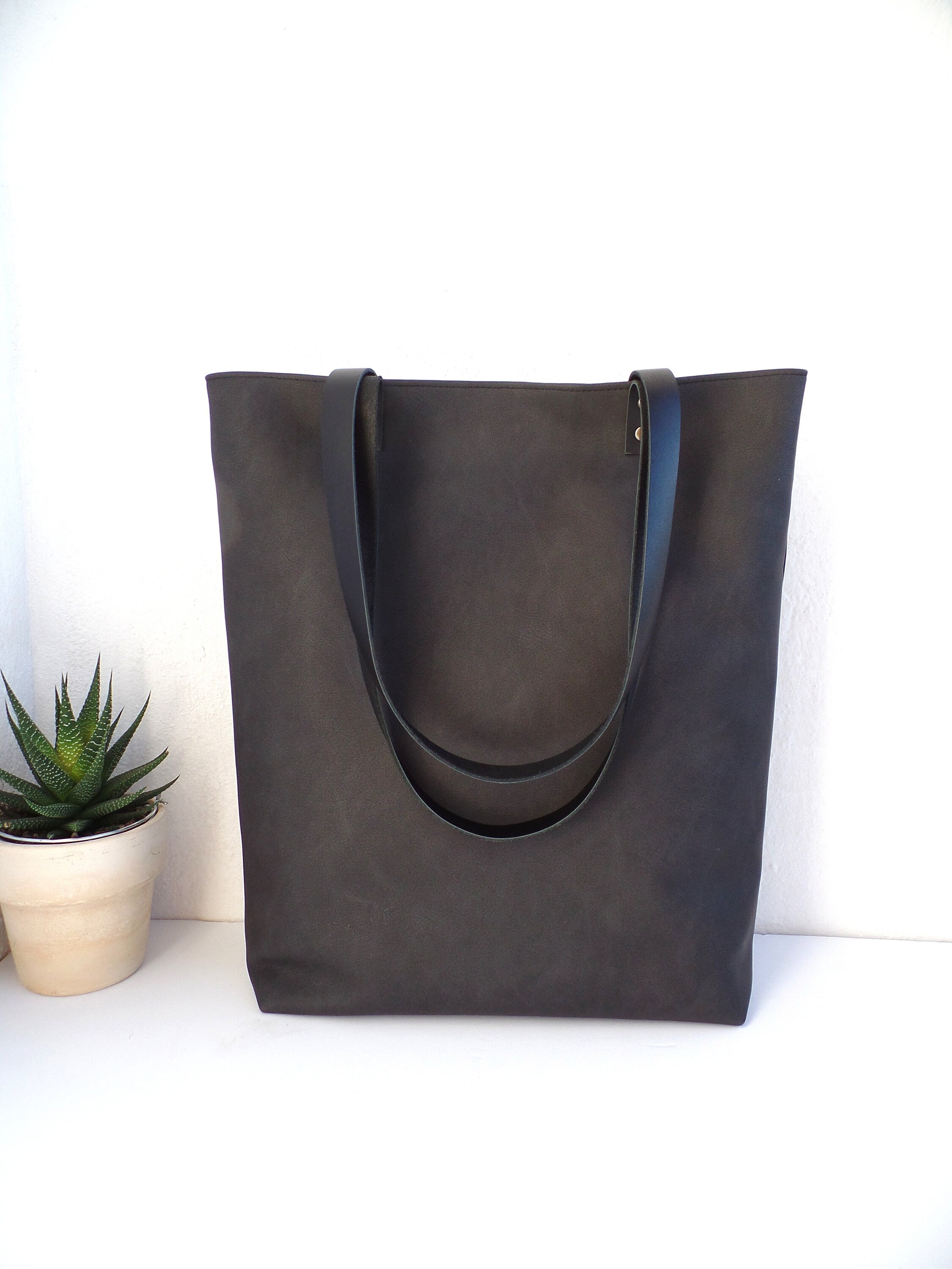 Gray leather tote bags deals