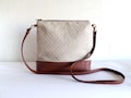 Geometric Linen Crossbody Bag: Vegan Leather Caramel Handbag product logo