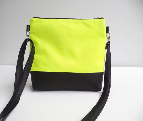 Neon Crossbody Bag: Vegan Leather & Cotton Canvas - Adjustable Strap