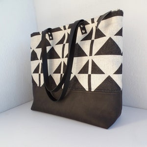 Triangle Print Tote, Geometric Pattern Bag, Woven Cotton Bag Purse ...