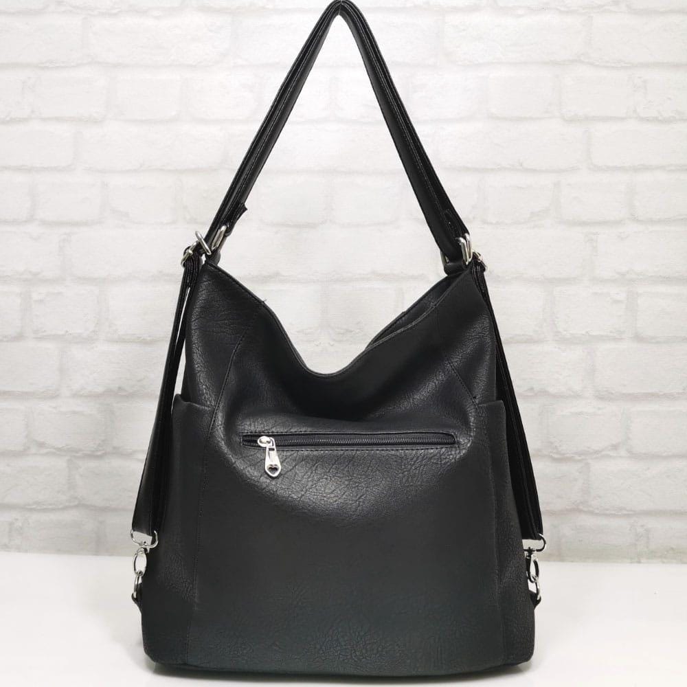Convertible Vegan Leather Backpack, Black Hobo Bag - Etsy display picture 2
