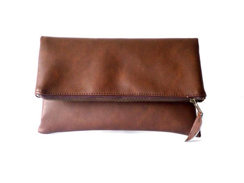 Vegan leather clutch, Leather clutch purse, Cognac brown clutch, Zipper clutch, Foldover clutch, Toffee brown clutch, Honey brown clutch image 6