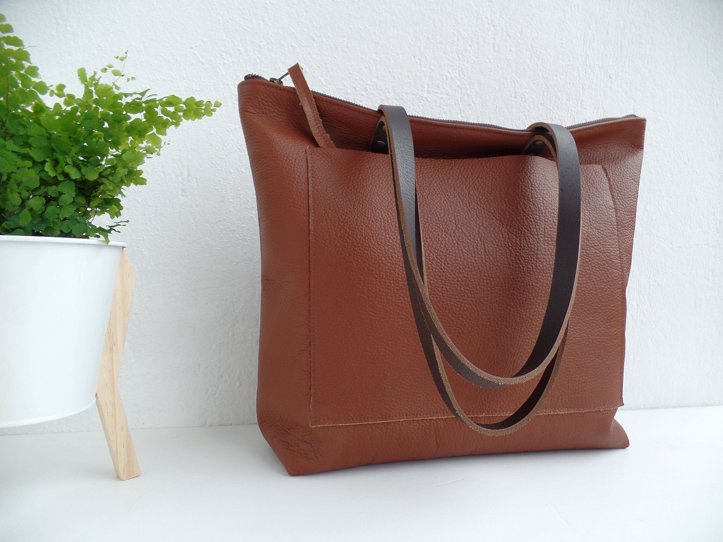 Real Leather Bag Brown Leather Bag Large Leather Shoulder Etsy