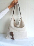 Linen tote bag, Hobo tote bag, Medium bucket bag purse, Everyday casual pocket bag purse, Slouchy shoulder  bag, Office work handbag product logo