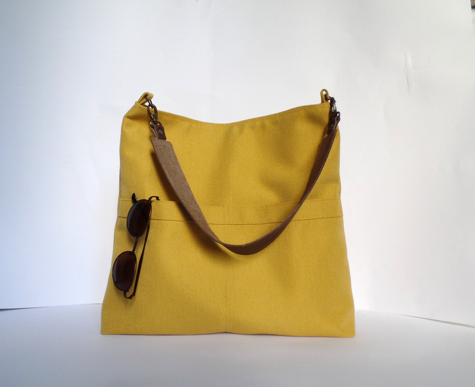 Mustard Yellow Hobo Bag Linen and Cotton Hobo Purse Everyday Etsy