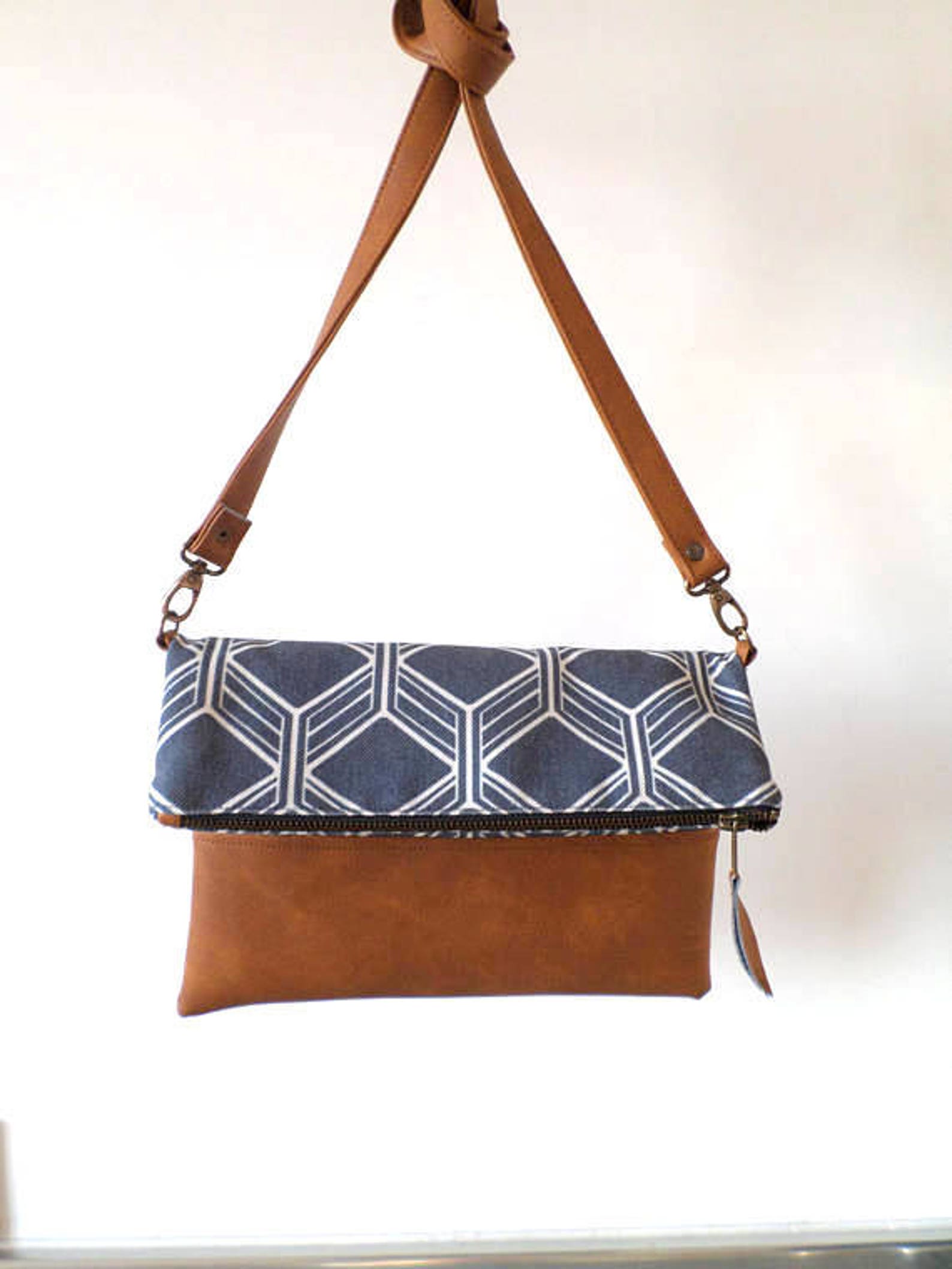 Crossbody Leather Bag Geometric Cross Body Bag Foldover Etsy