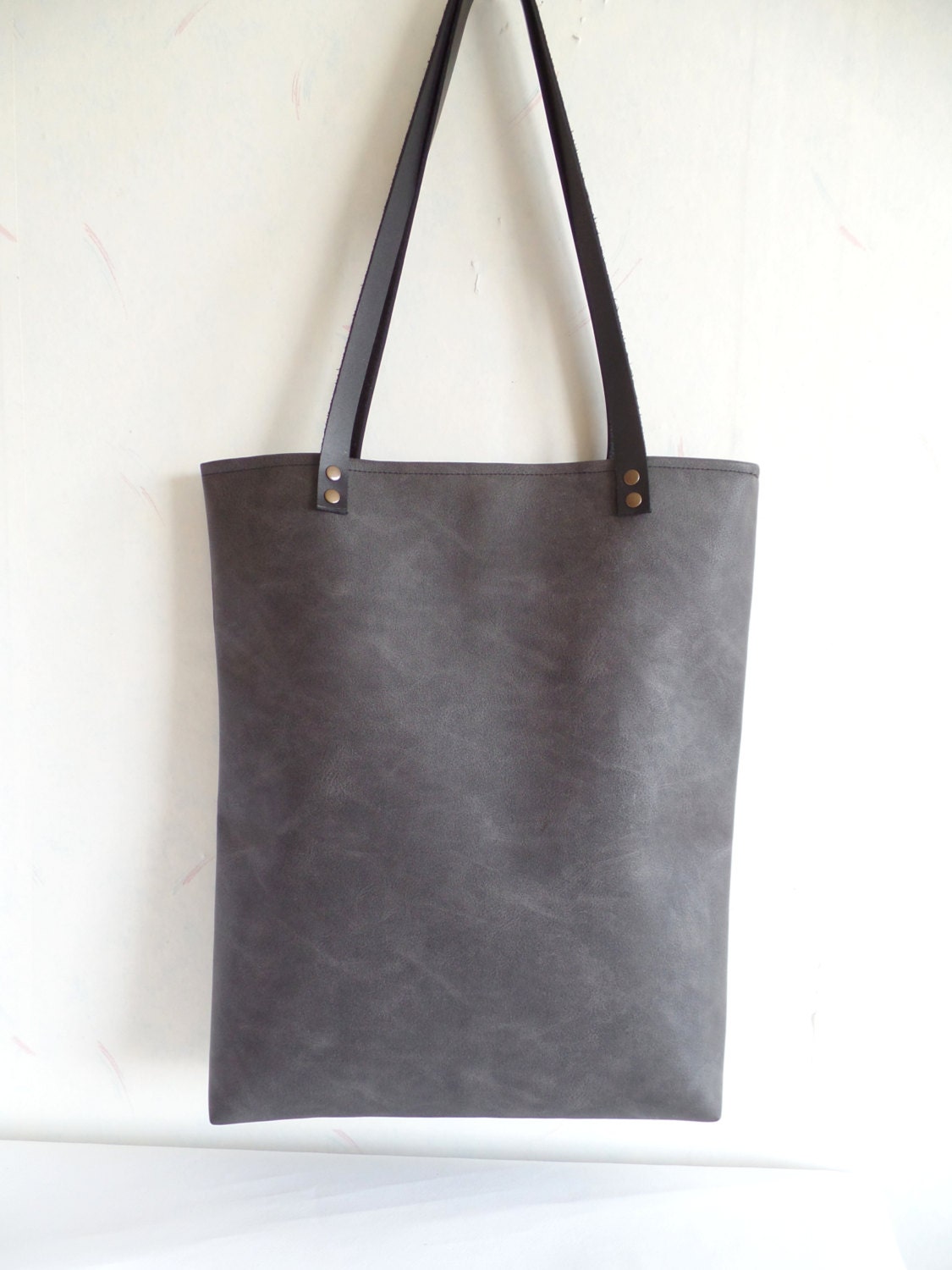 Leather Tote Bag Large Tote Bag Vegan Leather Tote Graphite - Etsy UK