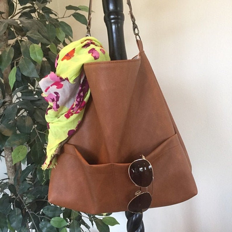 Leather tote bag Vegan leather hobo bag with real leather Etsy