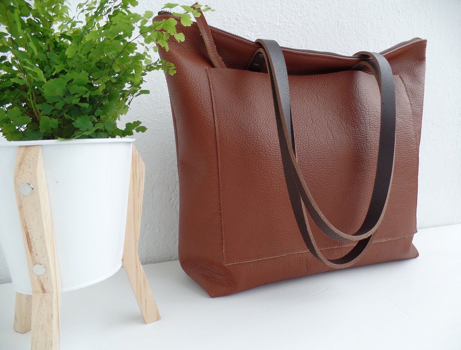Real Leather Bag Brown Leather Bag Large Leather Shoulder Etsy