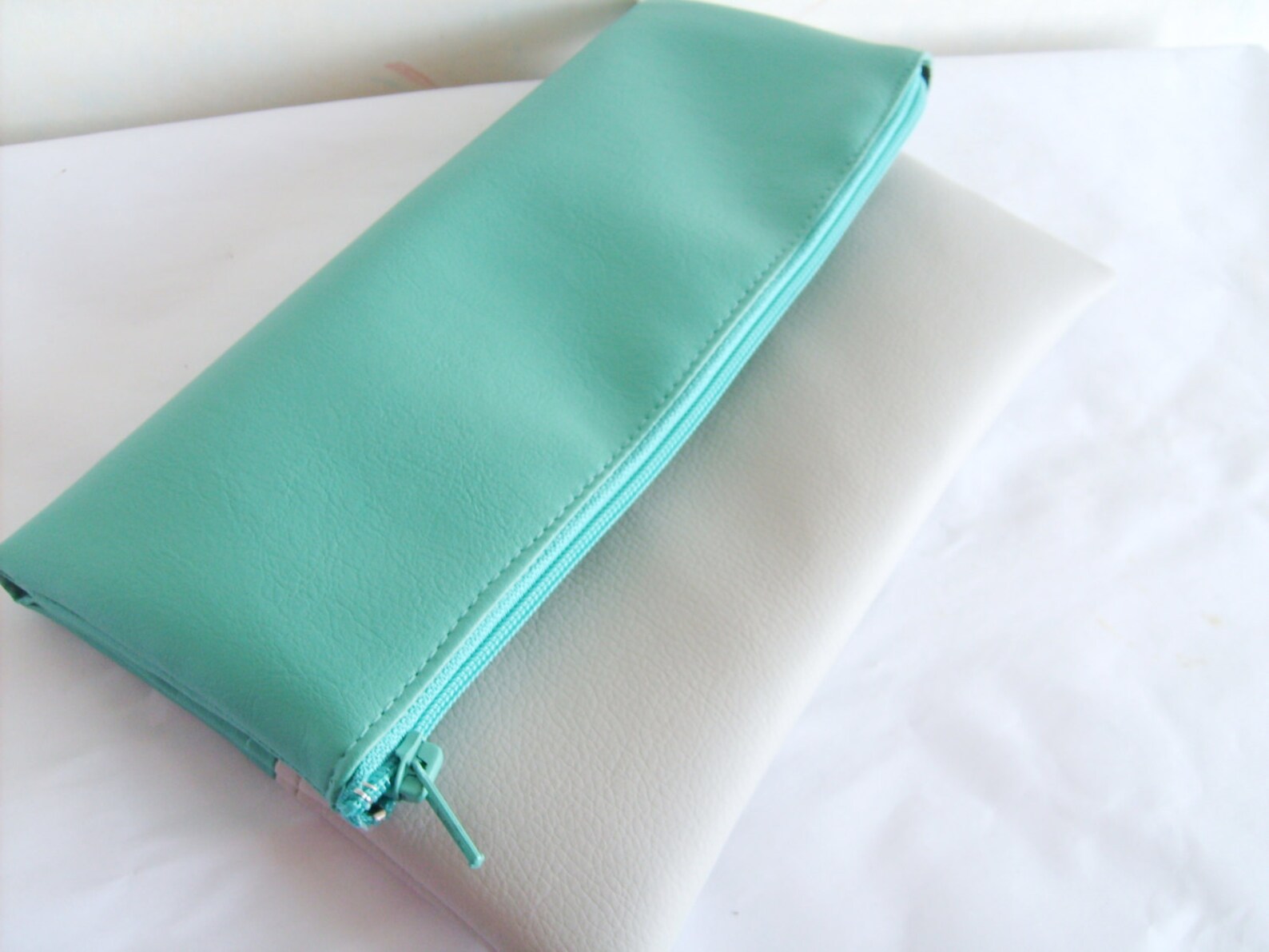 Mint Clutch Vegan Leather Clutch Foldover Clutch Purse Etsy