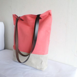 Bolso de mano rosa salmón, bolso de mano de primavera, bolso de mano de color salmón oscuro, bolso de mano de lino y algodón, bolso de mano de playa de verano, bolso de mano de regalo de dama de honor imagen 4